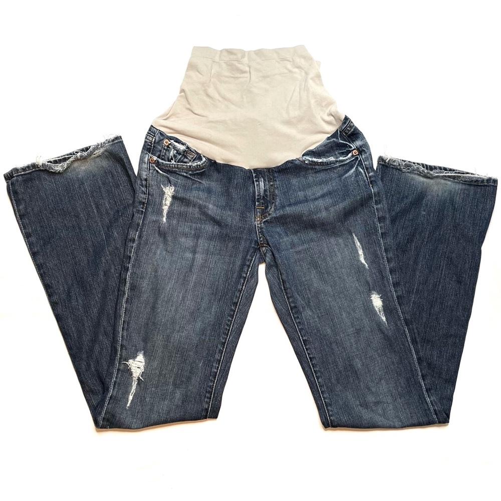 A Pea In The Pod Collection | Maternity Bootcut Jeans | Distressed Medium Wash